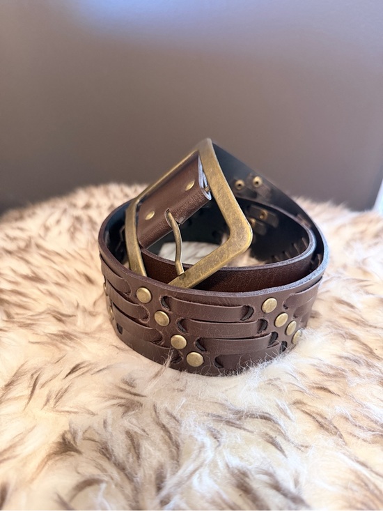 Accessories - Braided Brown Studded Belt with Antique Brass Buckle 🐴